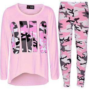 Girls OMG Print Print 3/4 Sleeves Trendy T Shirt - OMG Set Camo Gray 9-10 in Saudi Arabia