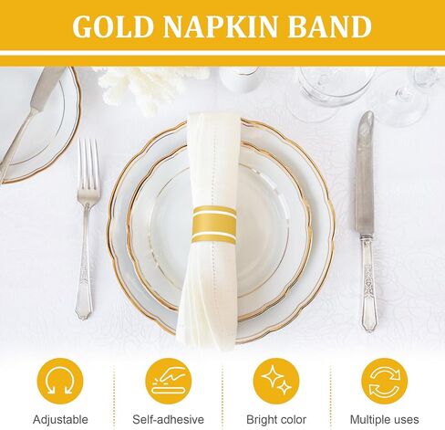200Pcs Upgrade Lengthened Paper Napkin Band,Napkin Ring Self Adhesive, Silverware Wraps Bands Bulk for Rolling Silverware Table Setup Wedding Event Party Supply (Gold, Large) in Saudi Arabia