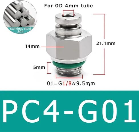 10PCS PC pneumatic quick connector 304stainless steel G thread M5 1/8" 1/4" 3/8" 1/2" external thread pipe water gas connector(PC4-G02) in Saudi Arabia