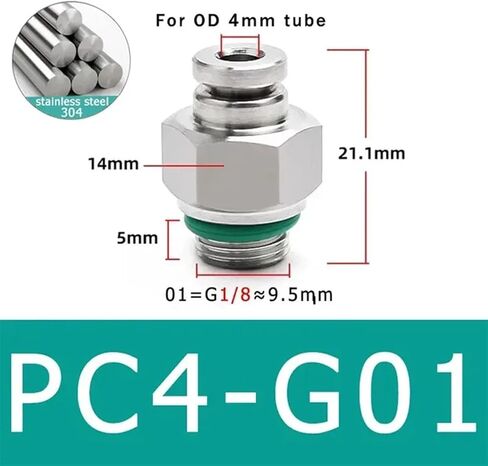 10PCS PC pneumatic quick connector 304stainless steel G thread M5 1/8" 1/4" 3/8" 1/2" external thread pipe water gas connector(PC4-G02) in Saudi Arabia