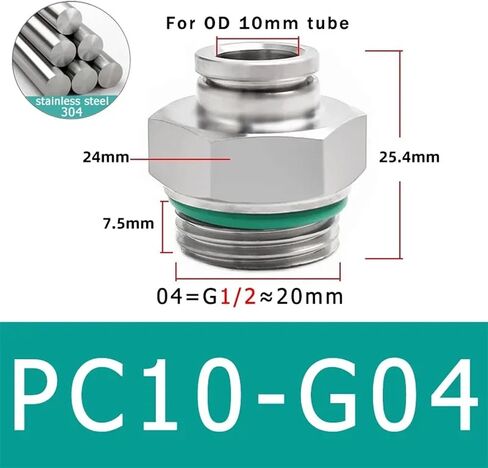 10PCS PC pneumatic quick connector 304stainless steel G thread M5 1/8" 1/4" 3/8" 1/2" external thread pipe water gas connector(PC4-G02) in Saudi Arabia