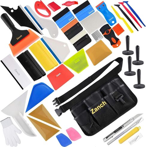 Zanch Window Tint Kit ، مجموعة أدوات كاملة لتثبيت فيلم Professional Window Film 【Deluxe 64pcs مع حقيبة الخصر الأداة】 in Kuwait