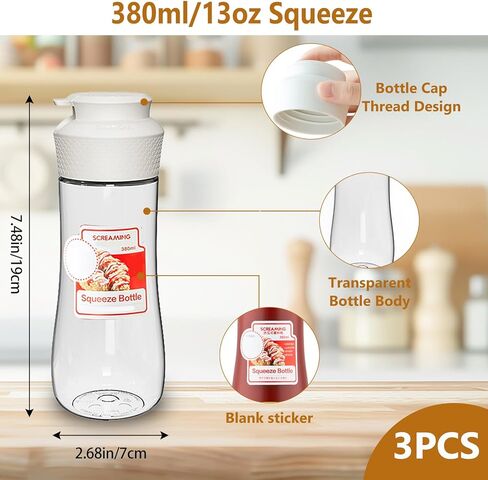 3 زجاجات الضغط على حزمة ، 12 أوقية ، مع أغطية ، مثالية للصلصات ، الضمادات ، الشواء ، الكاتشب ، والمزيد in Kuwait