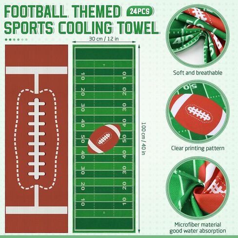 24 Pcs Sports Cooling Towels Baseball Basketball Softball 40 x 12 Inch Breathable Soccer Football Volleyball Microfiber Ice Towel Fast Drying for Sport Party Favors Team Gift(Green,Football) in Saudi Arabia