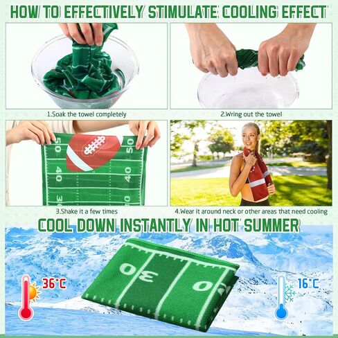 24 Pcs Sports Cooling Towels Baseball Basketball Softball 40 x 12 Inch Breathable Soccer Football Volleyball Microfiber Ice Towel Fast Drying for Sport Party Favors Team Gift(Green,Football) in Saudi Arabia