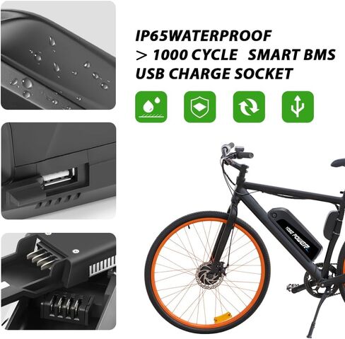 36V Bike Battery 36V 17Ah Ebike Battery 250W 350W 500W 750W 1000W Electric Bike Battery with Charger 4Pins Connector Bullet Adapter 20A BMS with USB in Saudi Arabia