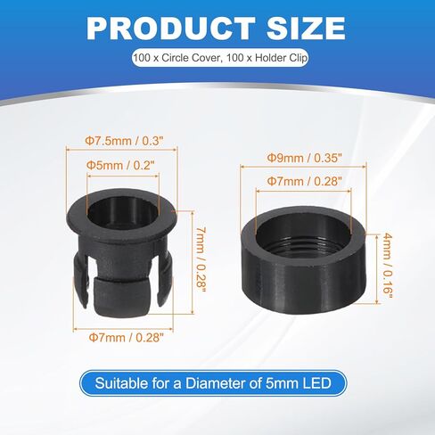 PATIKIL 5mm Emitting Diode Holder Kit, 50Pcs Plastic LED Holder Flat Clip Circle Cover Mounting Bracket Accessories for Lamp Bulb Bezel Mount Panel LED Display, Black in Saudi Arabia