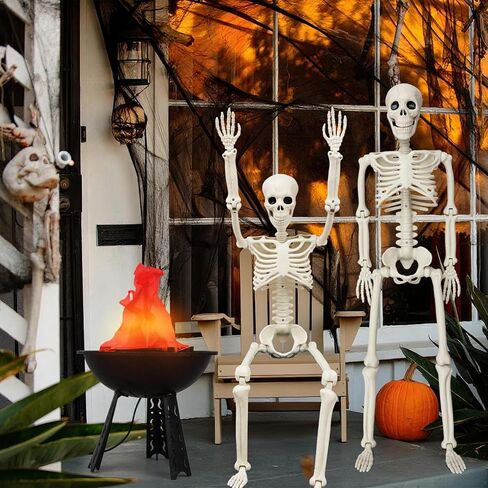 3 حزمة 35 "هياكل عظمية هالوين و 1 حزمة 3D Fire Fire Flame Lights 110V Campfire Lamp 1/2 Life Size Healdon Skeleton عظام واقعية مع مفاصل متحركة لصالح Props Parts Decor in Saudi Arabia