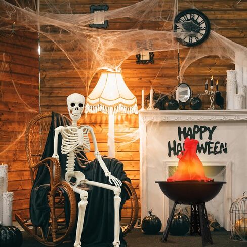 3 حزمة 35 "هياكل عظمية هالوين و 1 حزمة 3D Fire Fire Flame Lights 110V Campfire Lamp 1/2 Life Size Healdon Skeleton عظام واقعية مع مفاصل متحركة لصالح Props Parts Decor in Saudi Arabia