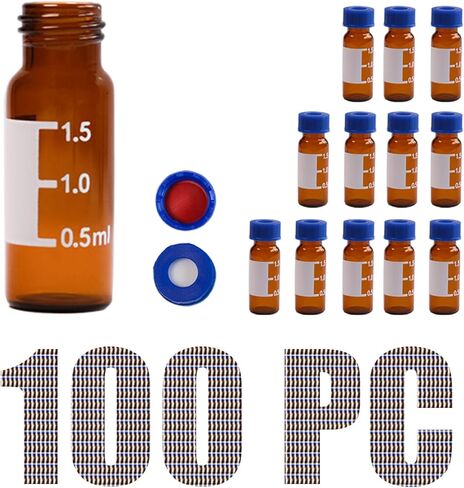 2ml Autosampler Vials, HPLC GC Vials Laboratory use,Amber, 9-425 Screw neck with PTFE/Silicone Septa, Writing Area and Graduations, Borosilicate Glass, 100-Pack in Saudi Arabia
