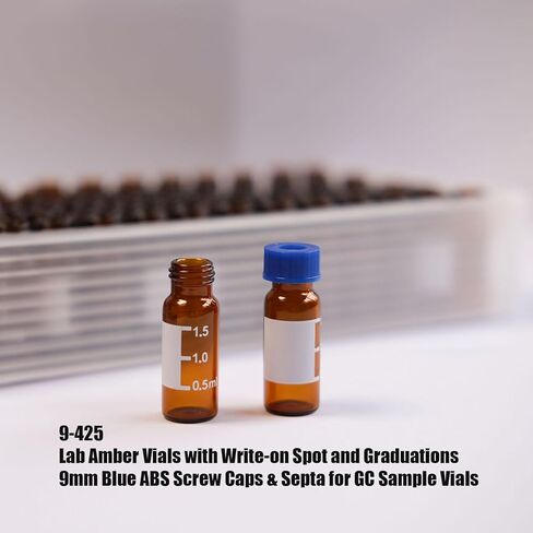 2ml Autosampler Vials, HPLC GC Vials Laboratory use,Amber, 9-425 Screw neck with PTFE/Silicone Septa, Writing Area and Graduations, Borosilicate Glass, 100-Pack in Saudi Arabia