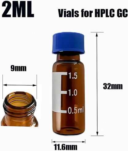 2ml Autosampler Vials, HPLC GC Vials Laboratory use,Amber, 9-425 Screw neck with PTFE/Silicone Septa, Writing Area and Graduations, Borosilicate Glass, 100-Pack in Saudi Arabia