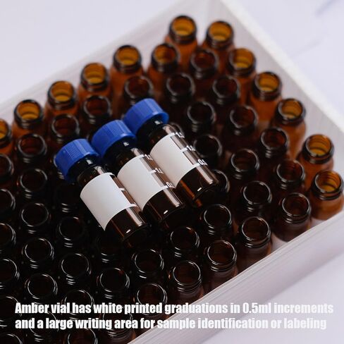 2ml Autosampler Vials, HPLC GC Vials Laboratory use,Amber, 9-425 Screw neck with PTFE/Silicone Septa, Writing Area and Graduations, Borosilicate Glass, 100-Pack in Saudi Arabia