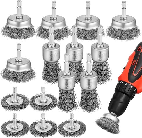 OperItacx 15 PCS Brush for Drill - Heavy Duty Stain Detive Wheel with 1/4 Inch Hex Shank لإزالة الصدأ وتجريد الطلاء وتنظيف المعادن in Kuwait