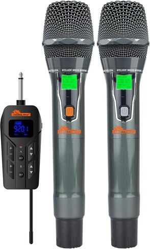 IDOLPRO UHF-20 Smart Dual Wireless Microphone System with LCD Display, Rechargeable Receiver, Compatitle with Most Portable Karaoke Speakers in Saudi Arabia