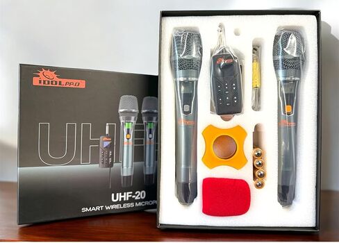 IDOLPRO UHF-20 Smart Dual Wireless Microphone System with LCD Display, Rechargeable Receiver, Compatitle with Most Portable Karaoke Speakers in Saudi Arabia