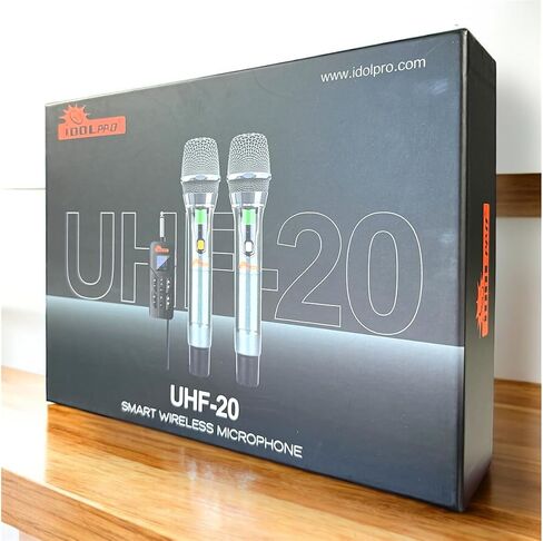 IDOLPRO UHF-20 Smart Dual Wireless Microphone System with LCD Display, Rechargeable Receiver, Compatitle with Most Portable Karaoke Speakers in Saudi Arabia