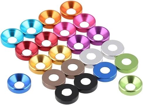 Aluminum Countersunk Washer M2 M2.5 M3 M4 M5 M6 M8 Colourful Anodized Countersunk Head Washers Gasket(Red,M5-(10Pcs)) in Kuwait