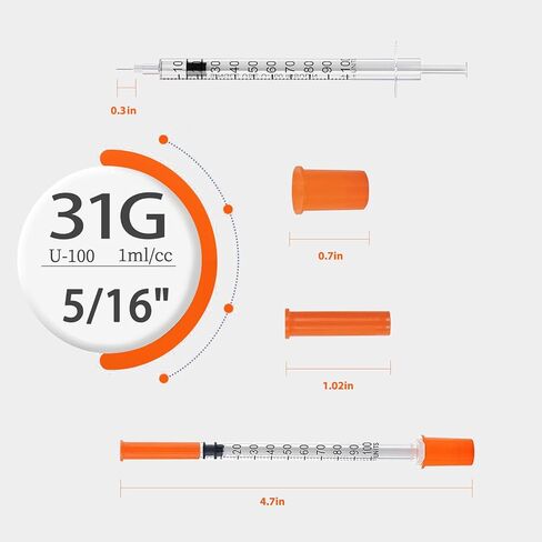 محاقن 1 سم مكعب مع 31G 5/16 "(8 مم) الإبرة 30Pack ، لوازم المختبرات ملفوفة بشكل فردي (1CC 31G 5/16" -30Pack) in Kuwait
