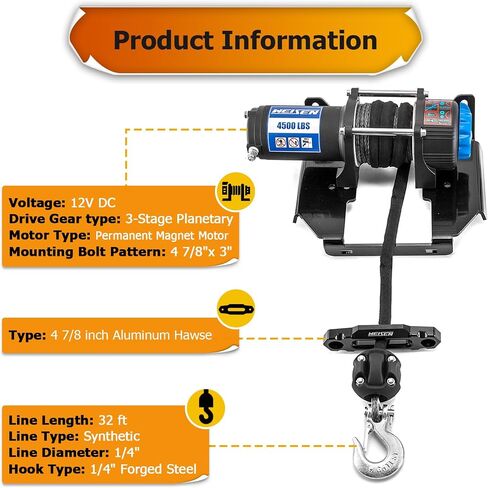WEISEN 4500LB مجموعة WINCH KIT W/Rocker Switch و Winch Mount متوافق مع Polaris RZR XP 1000/900 Trail/Turbo/General 1000 XP 2015-2025 (لا تتناسب مع RZR XP 1000 2024) ، Hawse Fairlead and Stopper in Kuwait