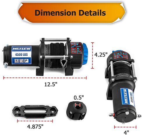 WEISEN 4500LB مجموعة WINCH KIT W/Rocker Switch و Winch Mount متوافق مع Polaris RZR XP 1000/900 Trail/Turbo/General 1000 XP 2015-2025 (لا تتناسب مع RZR XP 1000 2024) ، Hawse Fairlead and Stopper in Kuwait