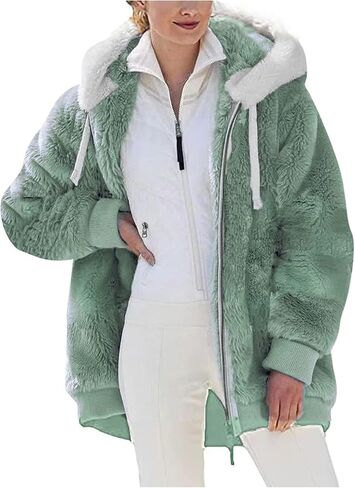 Bidobibo fuzzy Fleece Jackets for Women 2025 Winter Warm Faux Fur Fur Coats بالإضافة in Kuwait