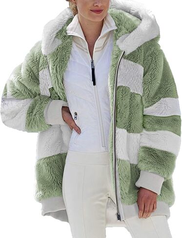 Bidobibo fuzzy Fleece Jackets for Women 2025 Winter Warm Faux Fur Fur Coats بالإضافة in Kuwait