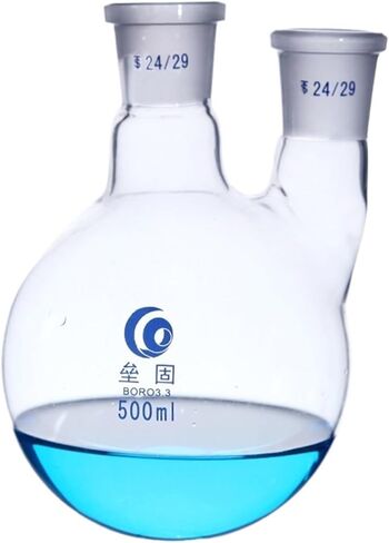 Straight Spherical Glass 2 Neck Reactor Round Bottom Borosilicate Glass Resistant Laboratory Equipment(500ml 24x24) in Saudi Arabia