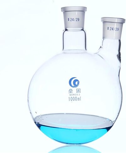 Straight Spherical Glass 2 Neck Reactor Round Bottom Borosilicate Glass Resistant Laboratory Equipment(500ml 24x24) in Saudi Arabia