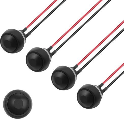5 Pieces 1/2"/12mm Black Shell Round Pre-Wired Push Button Switches, Waterproof Momentary Switch 2 Pins Mounting Hole On/Off Wired Cabled Push Button Starter Switch in Saudi Arabia