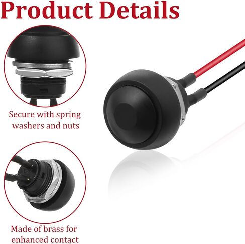 5 Pieces 1/2"/12mm Black Shell Round Pre-Wired Push Button Switches, Waterproof Momentary Switch 2 Pins Mounting Hole On/Off Wired Cabled Push Button Starter Switch in Saudi Arabia