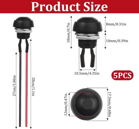 5 Pieces 1/2"/12mm Black Shell Round Pre-Wired Push Button Switches, Waterproof Momentary Switch 2 Pins Mounting Hole On/Off Wired Cabled Push Button Starter Switch in Saudi Arabia