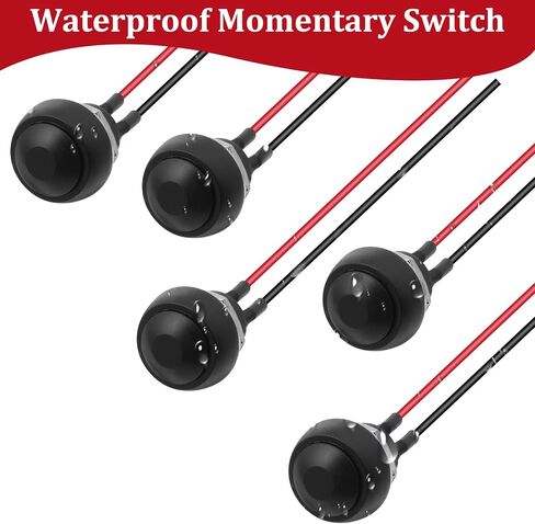 5 Pieces 1/2"/12mm Black Shell Round Pre-Wired Push Button Switches, Waterproof Momentary Switch 2 Pins Mounting Hole On/Off Wired Cabled Push Button Starter Switch in Saudi Arabia