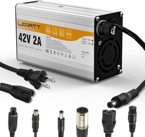 42V 2A شاحن بطارية الليثيوم | 6 في 1 رؤساء المكونات العالمية | لـ 36V ebike/scooter/hoverboard | شحن سريع واستخدام متعدد الأجهزة (U 42V 2A) in Saudi Arabia