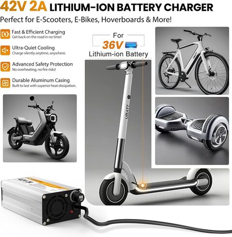 42V 2A شاحن بطارية الليثيوم | 6 في 1 رؤساء المكونات العالمية | لـ 36V ebike/scooter/hoverboard | شحن سريع واستخدام متعدد الأجهزة (U 42V 2A) in Saudi Arabia
