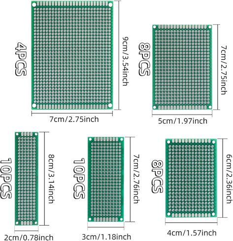40 Pcs Double Sided PCB Board, 5 Sizes Green Circuit Board Prototype Kit for DIY Electronics Soldering Projects Universal in Saudi Arabia