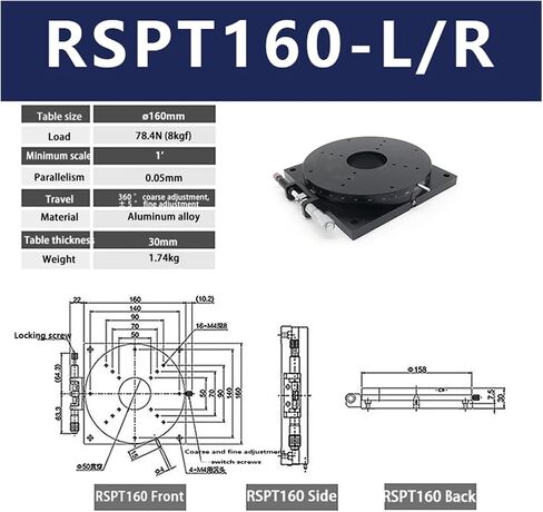 Micrometer Sliding Table R Axis RSPT160-L/R Manual Rotating Platform Sliding Table 360 Degree Load 78.4N Optical Adjust Angle Stage 160mm(RSPT160-R) in Saudi Arabia