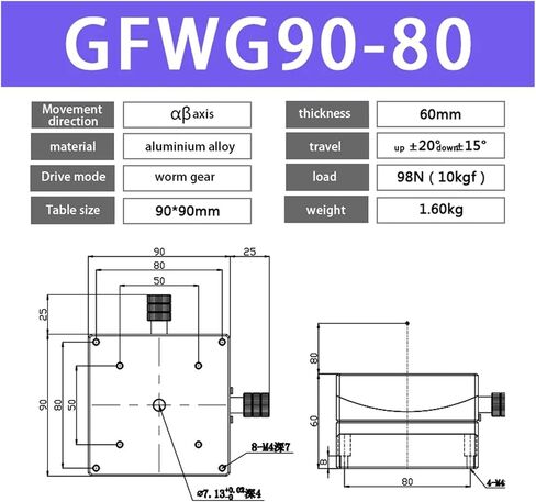 Micrometer Sliding Table XY Axis GFWG40-40 Sliding Table Manual Radian Angle Table Goniometer Swing Table Measurement Displacement Radian GFWG60/80/90(GFWG 50-50) in Kuwait