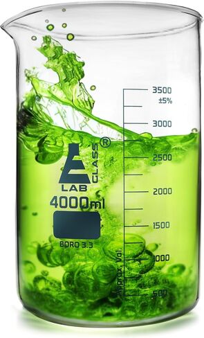 EISCO Beaker, 4000mL - Low Form with Spout - White, 500mL Graduations - Borosilicate 3.3 Glass in Saudi Arabia