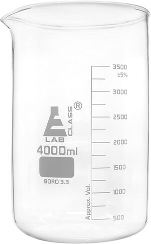 EISCO Beaker, 4000mL - Low Form with Spout - White, 500mL Graduations - Borosilicate 3.3 Glass in Saudi Arabia