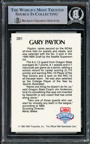Gary Payton موقعة 1990-91 Hoops Rookie Card #391 Seattle Supersonics Beckett BAS Stock #209777 - بطاقات موقعة كرة السلة in Saudi Arabia