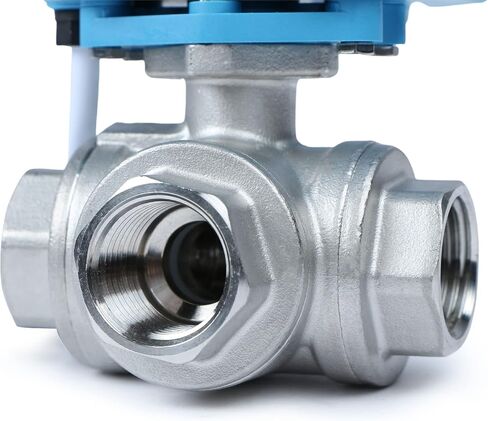 الولايات المتحدة الصلبة 1/2 "3 طريق صمام كرة مكئي من الفولاذ المقاوم للصدأ L Type AC/DC9-24V ، صمام إغلاق المياه مع وظيفة يدوي ، منفذ قياسي in Kuwait
