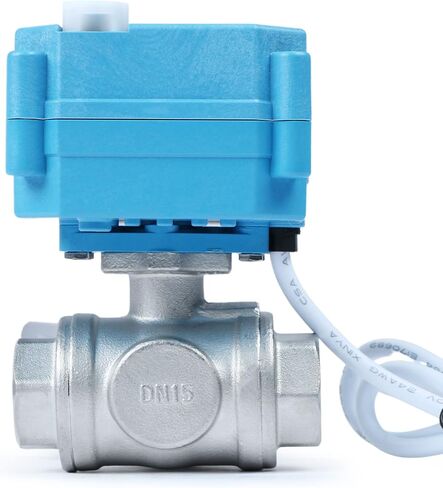 الولايات المتحدة الصلبة 1/2 "3 طريق صمام كرة مكئي من الفولاذ المقاوم للصدأ L Type AC/DC9-24V ، صمام إغلاق المياه مع وظيفة يدوي ، منفذ قياسي in Kuwait