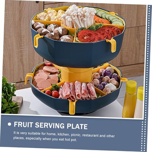 Rotatable Multi Grid Vegetable Plate Single Layer Food Tray for Hot Pot Dried Fruits Snacks Space Saving Design Deep Sea Rattan in Saudi Arabia