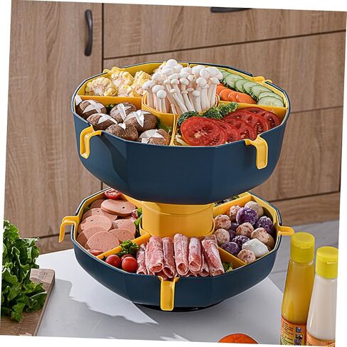 Rotatable Multi Grid Vegetable Plate Single Layer Food Tray for Hot Pot Dried Fruits Snacks Space Saving Design Deep Sea Rattan in Saudi Arabia