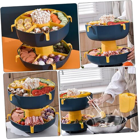 Rotatable Multi Grid Vegetable Plate Single Layer Food Tray for Hot Pot Dried Fruits Snacks Space Saving Design Deep Sea Rattan in Saudi Arabia