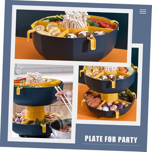 Rotatable Multi Grid Vegetable Plate Single Layer Food Tray for Hot Pot Dried Fruits Snacks Space Saving Design Deep Sea Rattan in Saudi Arabia