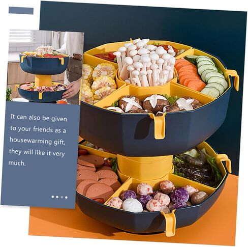 Rotatable Multi Grid Vegetable Plate Single Layer Food Tray for Hot Pot Dried Fruits Snacks Space Saving Design Deep Sea Rattan in Saudi Arabia