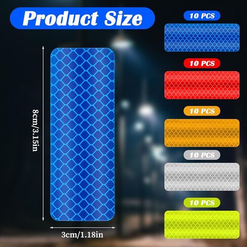 50PCS Reflective Tape, High Visibility Reflective Tape Outdoor Waterproof Safety Warning Reflector Stickers for Car, Vehicle, Bicycles, Motorcycles, Helmet, Mailbox Bag (5 Colors, 3.15 x 1.18 Inch) in Saudi Arabia