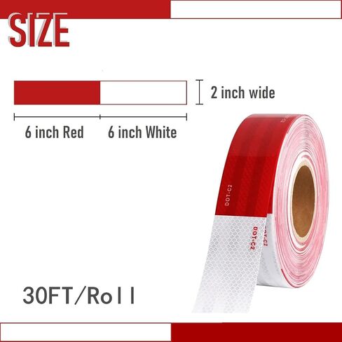 الشريط العاكس DOT-C2 2 بوصة × 30 قدمًا في الهواء الطلق الأحمر والأبيض القوي اللصق الشريط المقاوم للماء للمركبات مقطورات مقطورات علامات السيارات in Kuwait